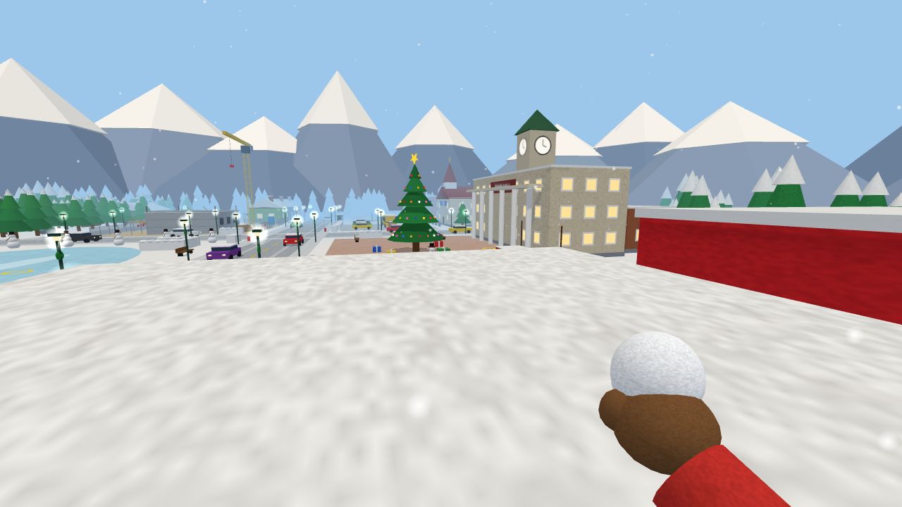 Snowball fight on the rooftops of Shopping Row