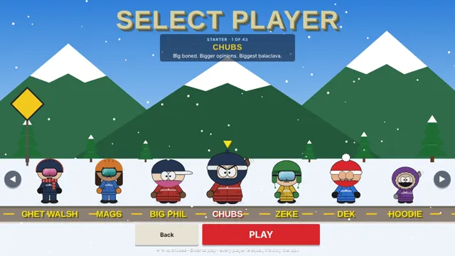 Select Player screen showing a row of paper-cutout characters